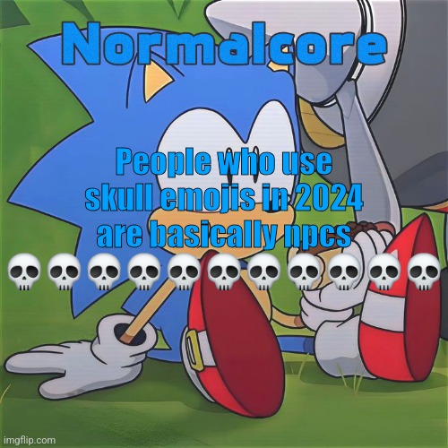 Random Sonic Template (REMAKE) | People who use skull emojis in 2024 are basically npcs 💀💀💀💀💀💀💀💀💀💀💀 | image tagged in random sonic template remake | made w/ Imgflip meme maker