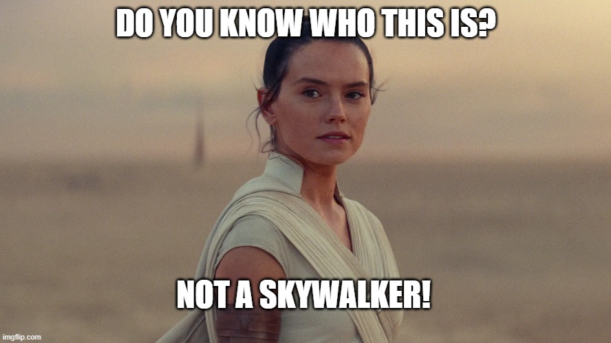 love the Rise of Skywalker but I will never accept that she is a Skywalker | DO YOU KNOW WHO THIS IS? NOT A SKYWALKER! | image tagged in star wars,truth,i have spoken | made w/ Imgflip meme maker