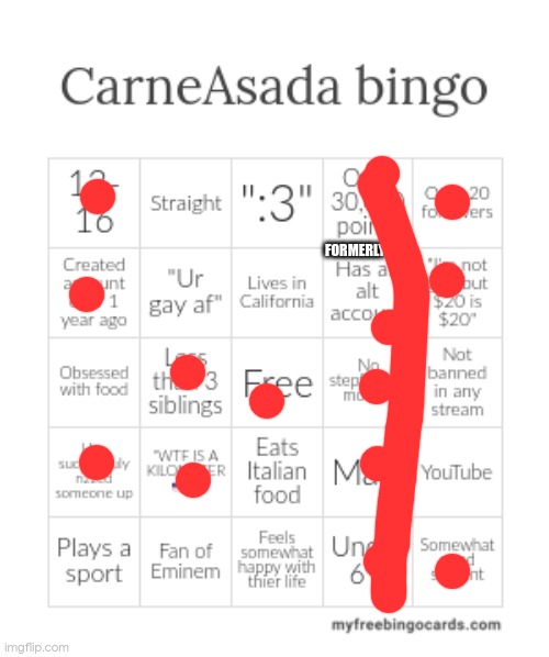 CarneAsada bingo | FORMERLY | image tagged in carneasada bingo | made w/ Imgflip meme maker