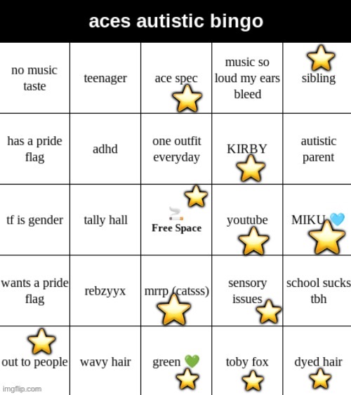 Aces autistic bingo (no bingo) - Imgflip