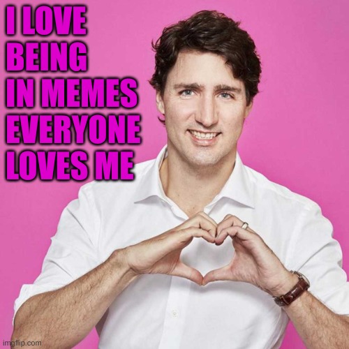 Trudeau | I LOVE BEING IN MEMES EVERYONE LOVES ME | image tagged in trudeau | made w/ Imgflip meme maker