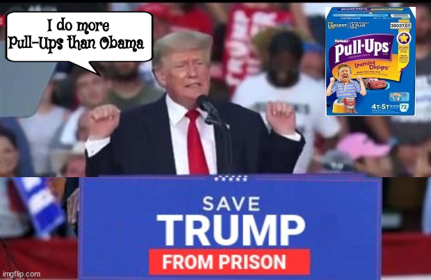 Trump does Pull-Ups! | I do more Pull-Ups than Obama | image tagged in pull-ups,diaper don,courtroom crapper,trumpturds,maga mess,time for a change | made w/ Imgflip meme maker