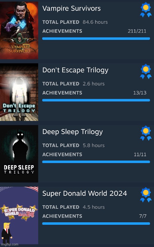 Games I got 100% on Steam | made w/ Imgflip meme maker