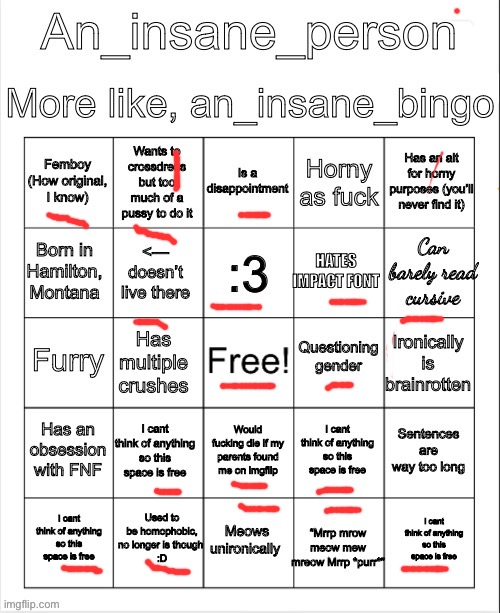 image tagged in an insane bingo | made w/ Imgflip meme maker