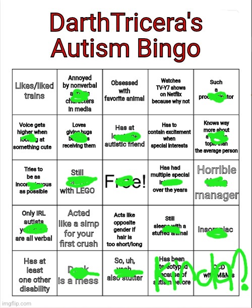 autism <3 | image tagged in darthtricera's autism bingo | made w/ Imgflip meme maker