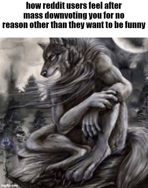 Alpha wolf | how reddit users feel after mass downvoting you for no reason other than they want to be funny | image tagged in alpha wolf | made w/ Imgflip meme maker
