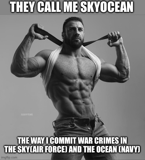 Elaborate | THEY CALL ME SKYOCEAN; THE WAY I COMMIT WAR CRIMES IN THE SKY(AIR FORCE) AND THE OCEAN (NAVY) | image tagged in elaborate | made w/ Imgflip meme maker