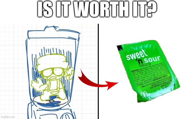 IS IT WORTH IT? | image tagged in sweet and sour sauce in package | made w/ Imgflip meme maker