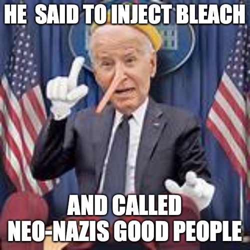 Pinocchio Joe Biden | HE  SAID TO INJECT BLEACH; AND CALLED NEO-NAZIS GOOD PEOPLE | image tagged in pinocchio joe biden | made w/ Imgflip meme maker