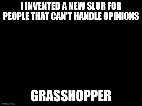 Grasshoppers are so sensitive | I INVENTED A NEW SLUR FOR PEOPLE THAT CAN'T HANDLE OPINIONS; GRASSHOPPER | made w/ Imgflip meme maker