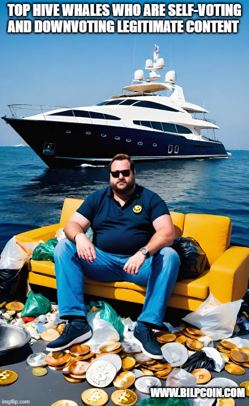 TOP HIVE WHALES WHO ARE SELF-VOTING AND DOWNVOTING LEGITIMATE CONTENT; WWW.BILPCOIN.COM | made w/ Imgflip meme maker