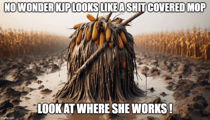 NO WONDER KJP LOOKS LIKE A SHIT COVERED MOP; LOOK AT WHERE SHE WORKS ! | made w/ Imgflip meme maker