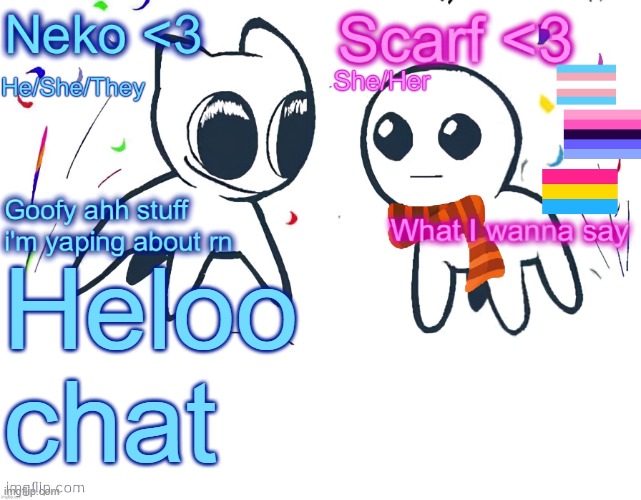 Neko and Scarf shared template | Heloo chat | image tagged in neko and scarf shared template | made w/ Imgflip meme maker