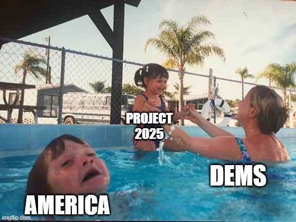 drowning kid in the pool | PROJECT 2025; AMERICA; DEMS | image tagged in drowning kid in the pool | made w/ Imgflip meme maker