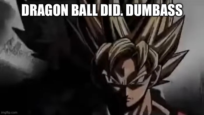 Goku Staring | DRAGON BALL DID. DUMBASS | image tagged in goku staring | made w/ Imgflip meme maker