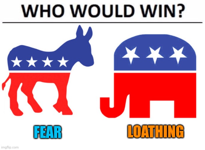 LOATHING; FEAR | image tagged in who would win,democrats and republicans,las vegas | made w/ Imgflip meme maker