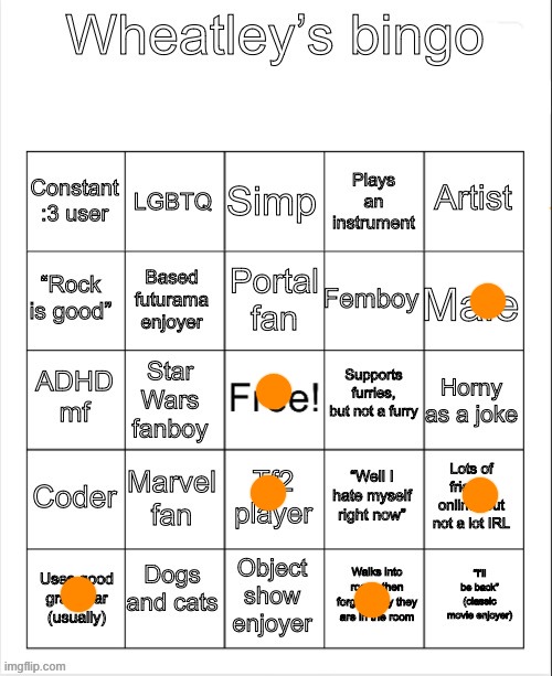 Wheatleys bingo | image tagged in wheatleys bingo | made w/ Imgflip meme maker