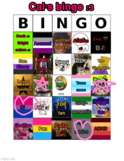 Cal’s bingo | image tagged in cal s bingo | made w/ Imgflip meme maker