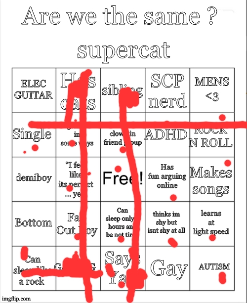 i mean i was expecting it but im not gay so | image tagged in supercat bingo | made w/ Imgflip meme maker