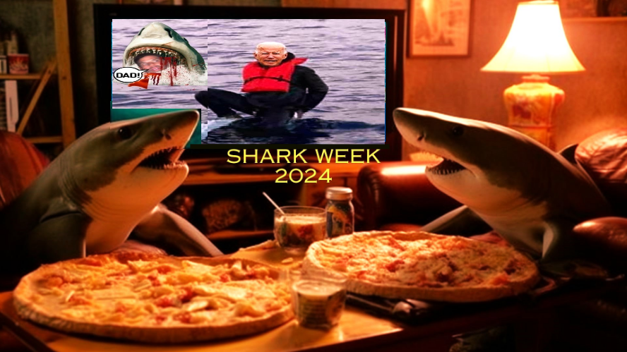 Sharks watch the Bidens on TV on shark week 2 Blank Meme Template