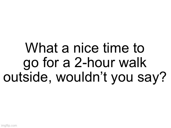 What a nice time to go for a 2-hour walk outside, wouldn’t you say? | made w/ Imgflip meme maker