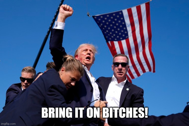 CAN'T STOP THIS MAN! | BRING IT ON BITCHES! | image tagged in president trump,trump,america | made w/ Imgflip meme maker