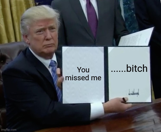.... | You missed me; ......bitch | image tagged in memes,trump bill signing | made w/ Imgflip meme maker