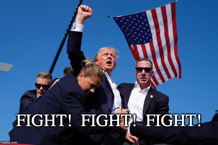 Trump "Fight, fight, fight" | FIGHT!  FIGHT!  FIGHT! | image tagged in donald j trump man of steel,trump,trump shot,fight | made w/ Imgflip meme maker