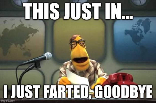 Important news. | THIS JUST IN…; I JUST FARTED, GOODBYE | image tagged in muppet news flash | made w/ Imgflip meme maker
