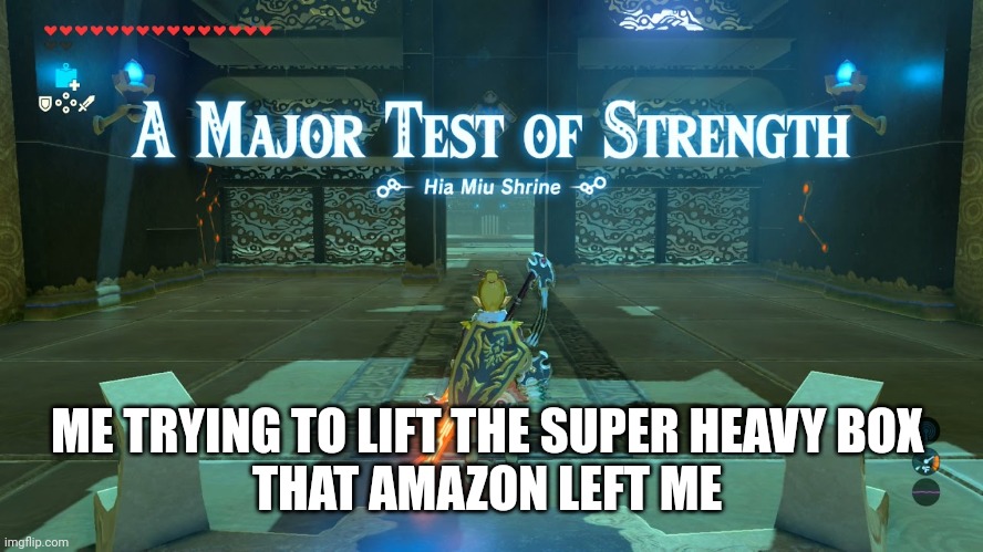 A Major Test of Strength | ME TRYING TO LIFT THE SUPER HEAVY BOX 
THAT AMAZON LEFT ME | image tagged in a major test of strength | made w/ Imgflip meme maker