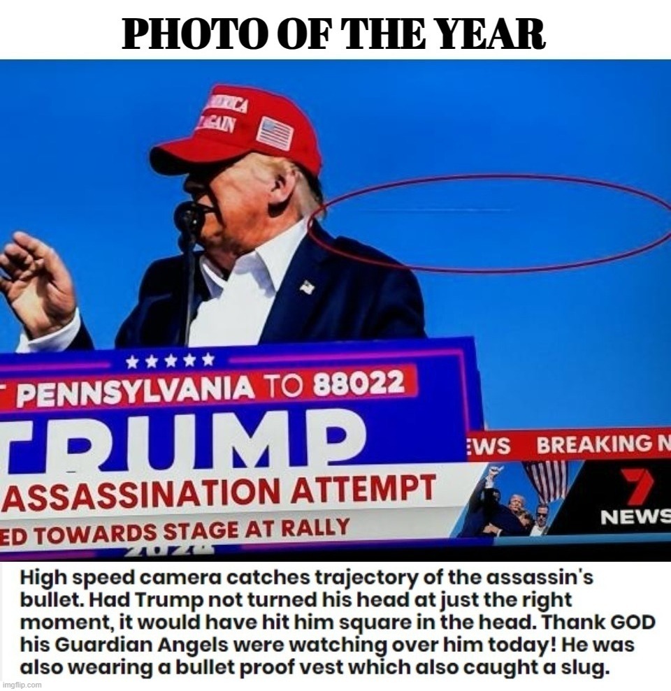 PHOTO OF THE YEAR: Trump Dodges Bullet | image tagged in donald j trump,assassination attempt,photo of the day,photo of the year | made w/ Imgflip meme maker