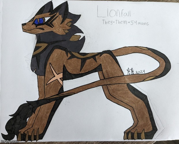 During my WC phase, many OCS were made, and very few were drawn. Lionfall managed to make it to paper, somehow. | image tagged in lionfall was such a snarky bitch fr,i say as if i didnt make the character to be that way,also nonbinary cat | made w/ Imgflip meme maker