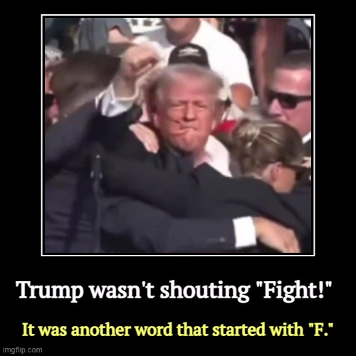 The shooter, Thomas Matthew Crooks, was a registered Republican. | Trump wasn't shouting "Fight!" | It was another word that started with "F." | image tagged in funny,demotivationals,trump,assassination,assault rifle,fight | made w/ Imgflip demotivational maker