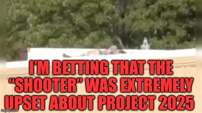 Project 2025 is very upsetting to some | I’M BETTING THAT THE “SHOOTER” WAS EXTREMELY UPSET ABOUT PROJECT 2025 | image tagged in gifs,conspiracy theory,project,hoax | made w/ Imgflip meme maker