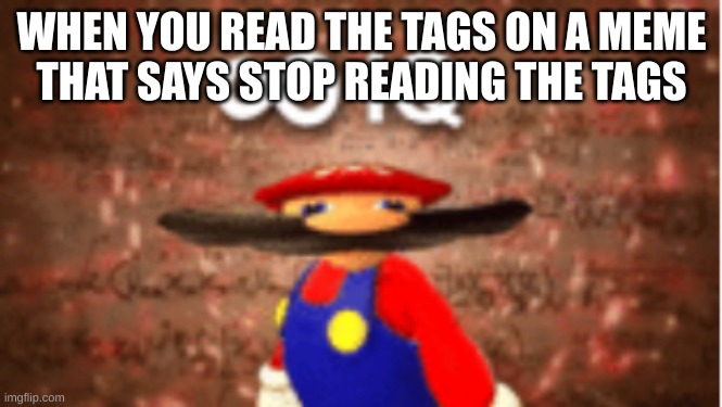 SToP reDING thE tHe TaGs | WHEN YOU READ THE TAGS ON A MEME
THAT SAYS STOP READING THE TAGS | image tagged in infinite iq | made w/ Imgflip meme maker