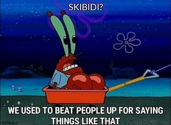 . | SKIBIDI? | image tagged in mr krabs we used to beat people up for saying things like that | made w/ Imgflip meme maker