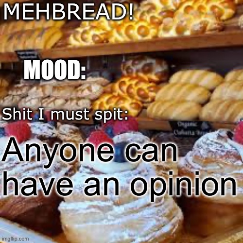 Breadnouncment 3.0 | Anyone can have an opinion | image tagged in breadnouncment 3 0 | made w/ Imgflip meme maker