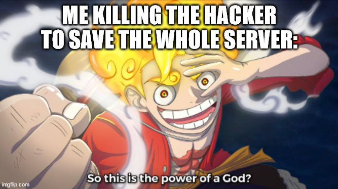 So this is the power of a god? | ME KILLING THE HACKER TO SAVE THE WHOLE SERVER: | image tagged in so this is the power of a god | made w/ Imgflip meme maker