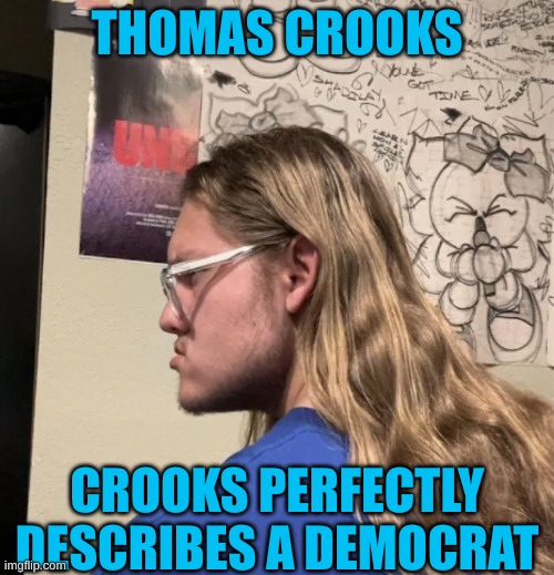 Are all Democrats Crooks? | THOMAS CROOKS; CROOKS PERFECTLY DESCRIBES A DEMOCRAT | image tagged in trump,2024,penn state,deep state,democrats,shooter | made w/ Imgflip meme maker