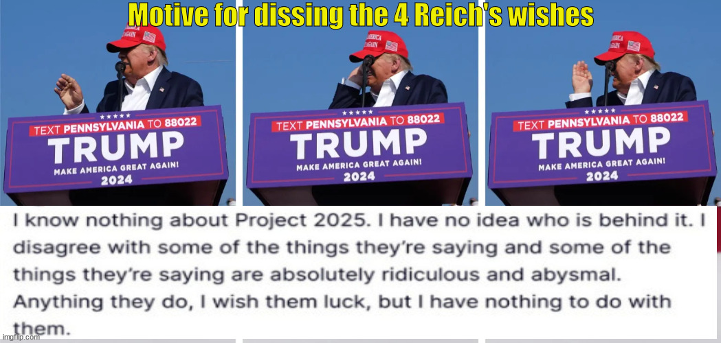Promises Broken | Motive for dissing the 4 Reich's wishes | image tagged in project 2025,maga murder,better luck next time,double crossed,don the con,ear shot | made w/ Imgflip meme maker
