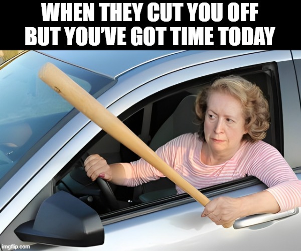 when drivers cut you off ... | WHEN THEY CUT YOU OFF BUT YOU’VE GOT TIME TODAY | image tagged in memes | made w/ Imgflip meme maker