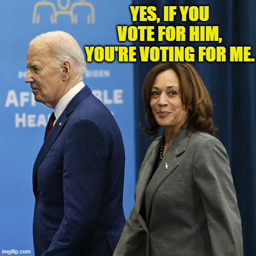 The Laughing Hyena Scheming | YES, IF YOU VOTE FOR HIM, YOU'RE VOTING FOR ME. | image tagged in memes,politics,kamala harris,voting,joe biden,is for me | made w/ Imgflip meme maker