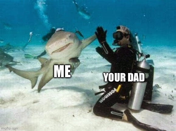 Shark High 5 | YOUR DAD; ME | image tagged in shark high 5 | made w/ Imgflip meme maker