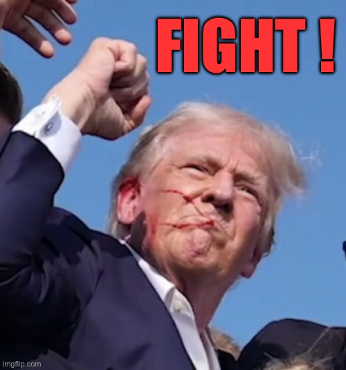 The ultimate face of defiance… | FIGHT ! | image tagged in trump shot | made w/ Imgflip meme maker