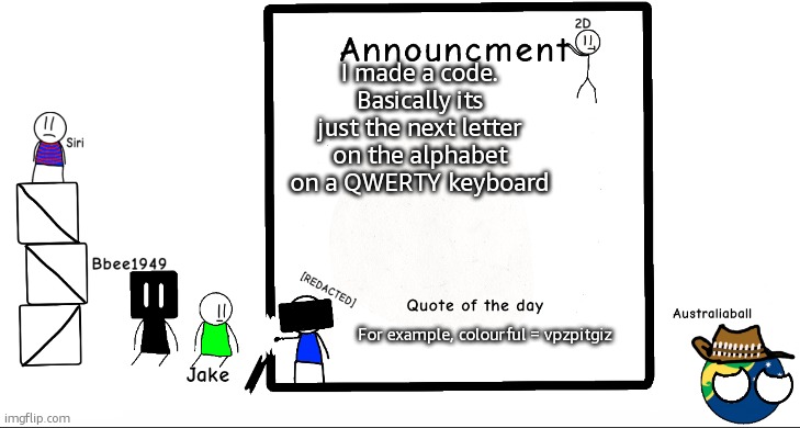 Yjod eozz saarst om zsyrt apdyd. (Use the code to find the title) | I made a code. Basically its just the next letter on the alphabet on a QWERTY keyboard; For example, colourful = vpzpitgiz | image tagged in bbee1949 ann temp 2 | made w/ Imgflip meme maker