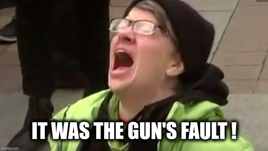 Screaming Liberal  | IT WAS THE GUN'S FAULT ! | image tagged in screaming liberal | made w/ Imgflip meme maker