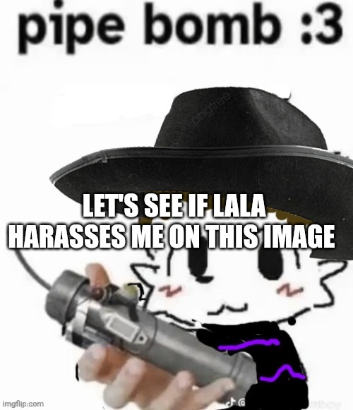 Olivia pipe bomb :3 | LET'S SEE IF LALA HARASSES ME ON THIS IMAGE | image tagged in olivia pipe bomb 3 | made w/ Imgflip meme maker