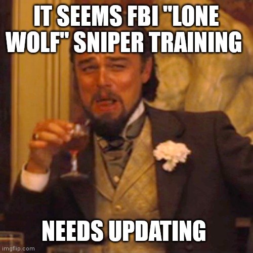 Nice try though | IT SEEMS FBI "LONE WOLF" SNIPER TRAINING; NEEDS UPDATING | image tagged in memes,laughing leo | made w/ Imgflip meme maker