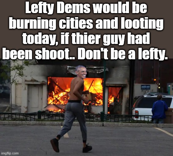 Lefty Dems would be burning cities and looting today, if thier guy had been shoot.. Don't be a lefty. | made w/ Imgflip meme maker