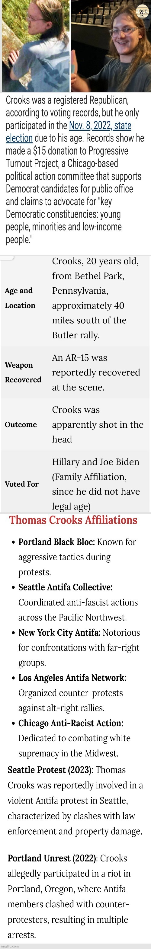 Thomas Matthew Crooks Affiliations | image tagged in thomas matthew crooks affiliations | made w/ Imgflip meme maker